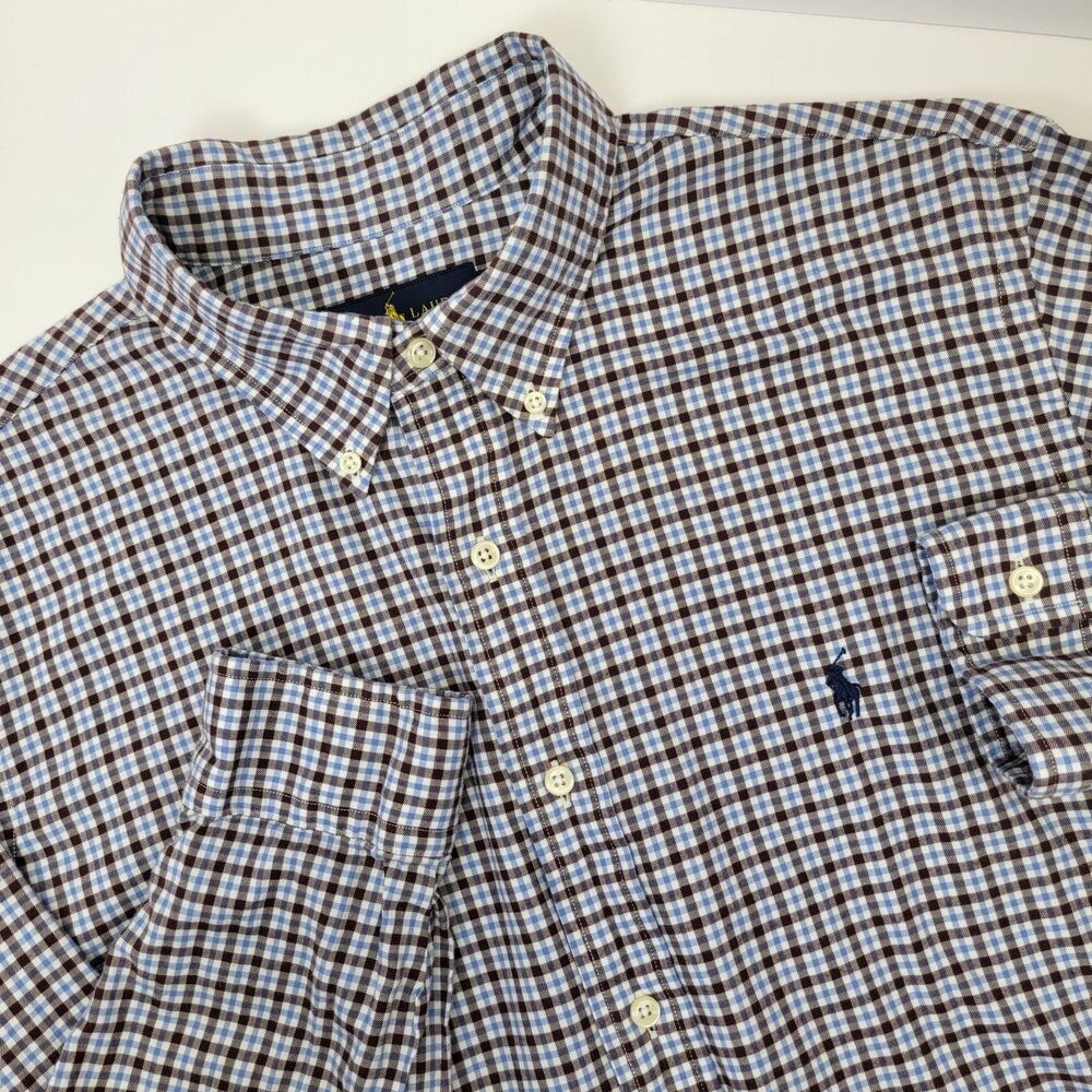 Ralph Lauren Mens Blue/Brown/White Gingham Check Cotton Button LS Casual Shirt L